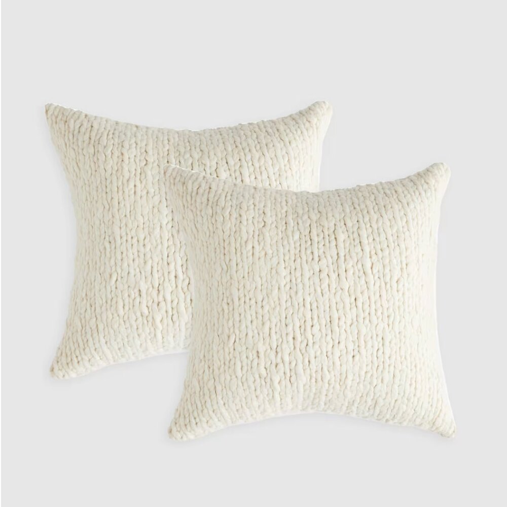 Quince Cream Chunky Knit Accent Pillows covers (Pair)